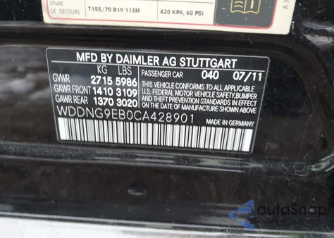 2012 Mercedes-Benz S 550 4Matic from USA, damaged, VIN WDDNG9EB0CA428901